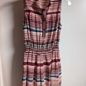 Vintage Striped Midi Dress in Burgundy and Blue